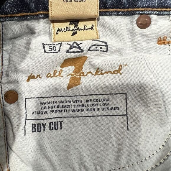 Vtg 7 For All Mankind 7FAM Size 28 Jeans Boy Cut Button Fly Low Rise Stretch - Picture 8 of 13